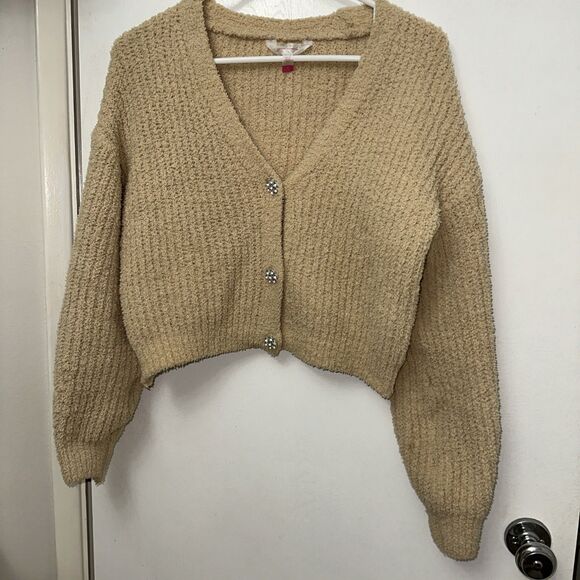 No Boundaries Sweaters - No Boundaries Camel Colored Super Soft Cardigan W Sparkly Buttons Size M (7-9)